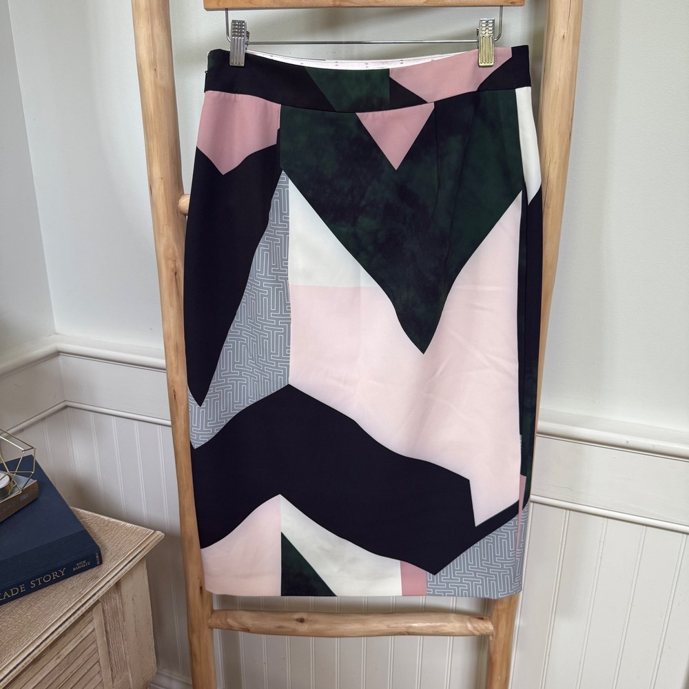 Ted Baker London Roxane Geometric Abstract Pencil Skirt Black Green Pink Size 2 - Picture 3 of 7